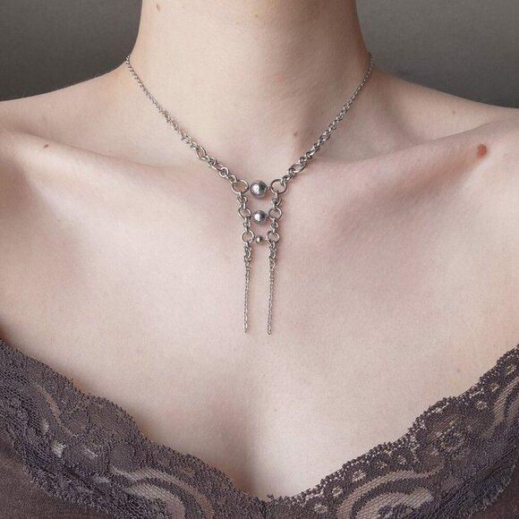 Gothic unique silver double rosary necklace ✦ vintage pearl necklace ✦ - Picture 6 of 7